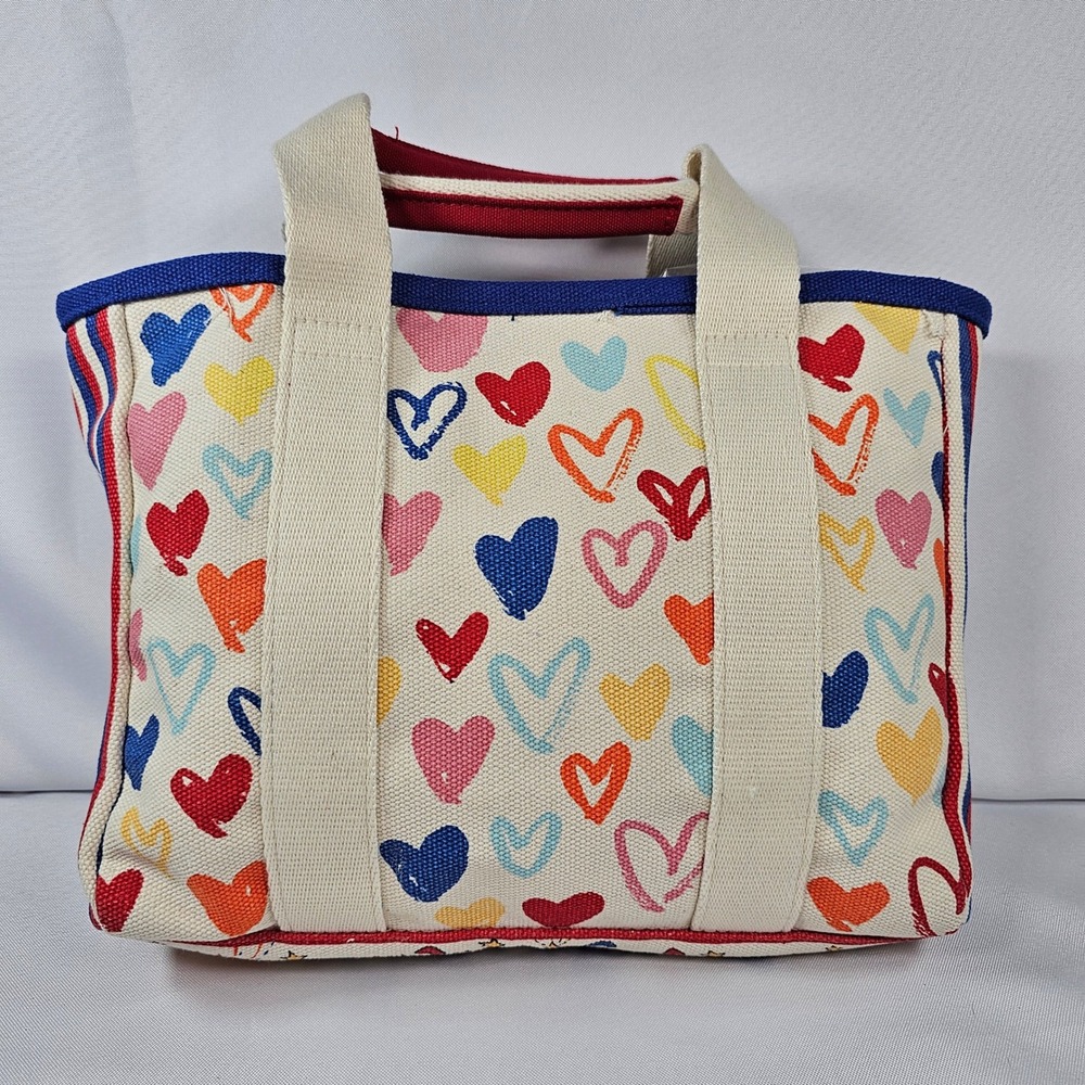 Brighton Canvas Tote Bag Hearts Love Red Blue White Crossbody Strap - Picture 4 of 8